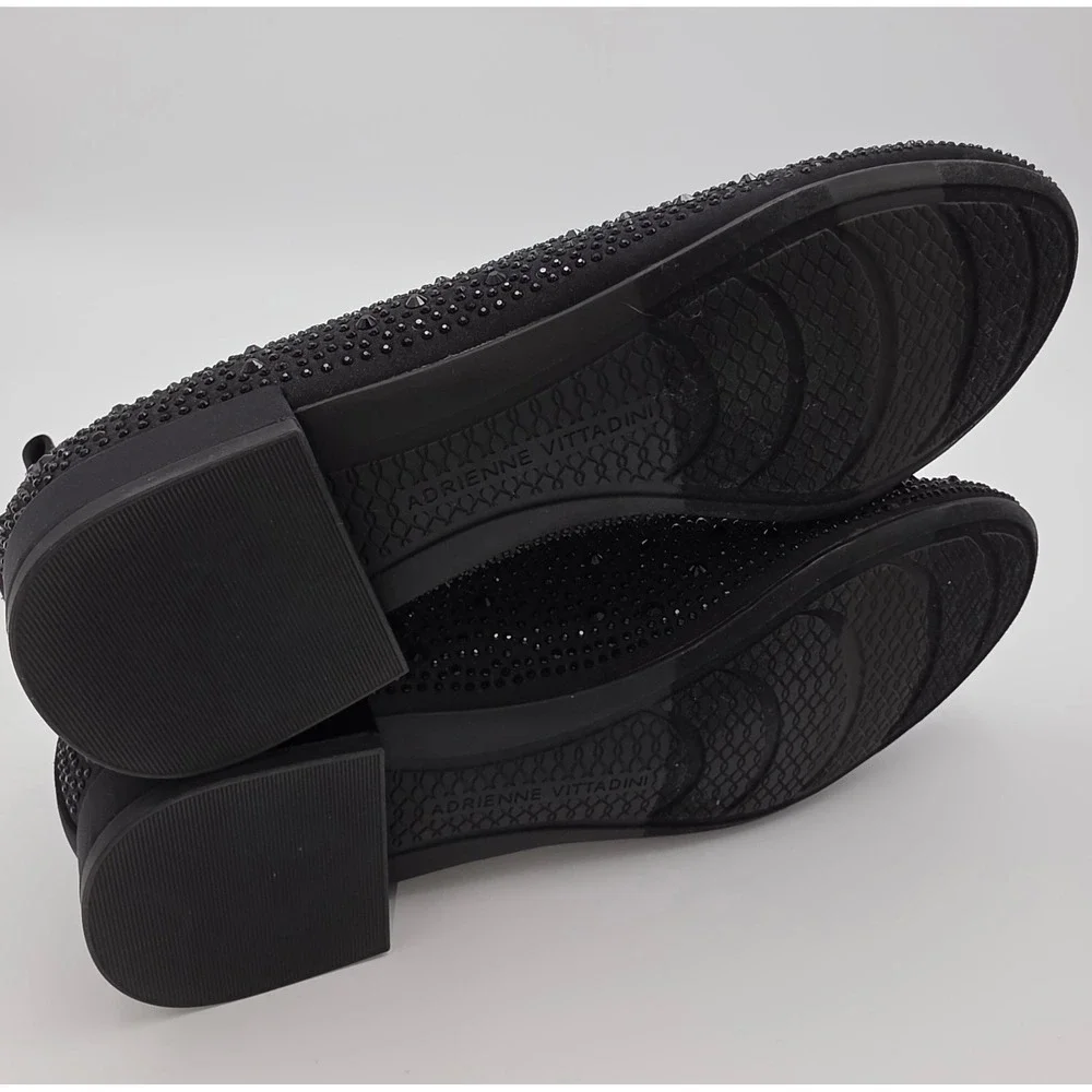 Adrienne Vittadini Carnival Black Satin Rhinestone Flats Shoes 9M 3W25F023 NWB